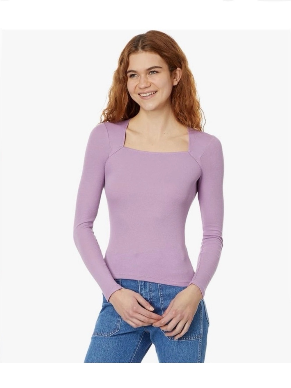 NWT Madewell Ribbed Square Neck Long Sleeve Top Purple Small
